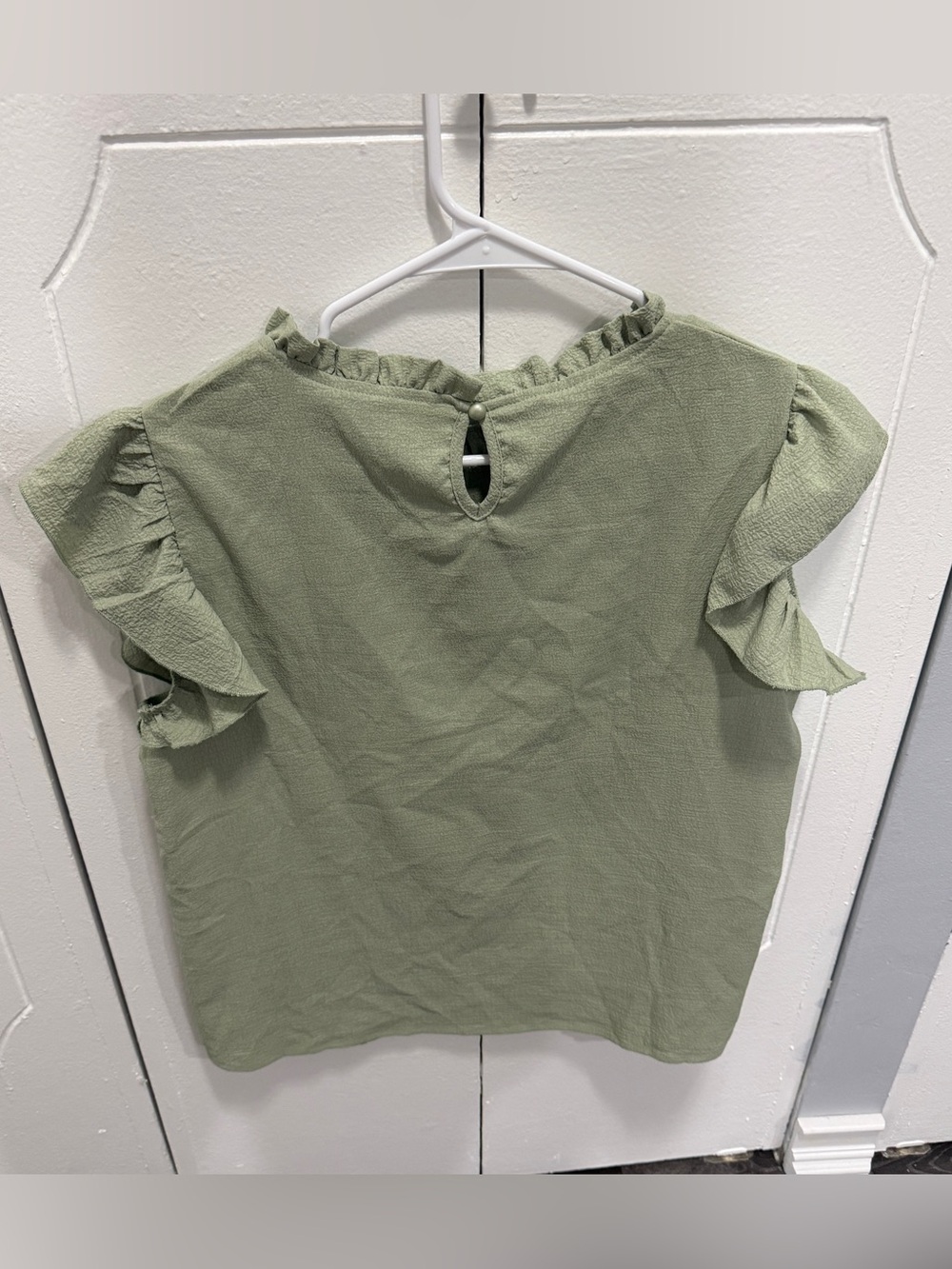 Shein Green Ruffle Short Sleeve Shirt - Picture 2 of 9